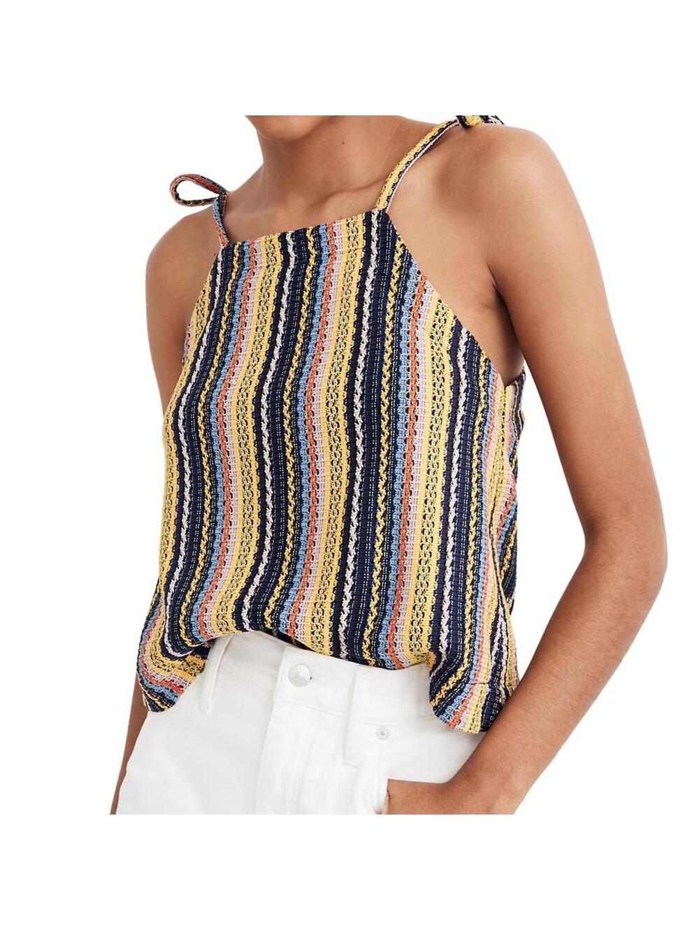 Texture & Thread Stripe Tie Shoulder Tank Top